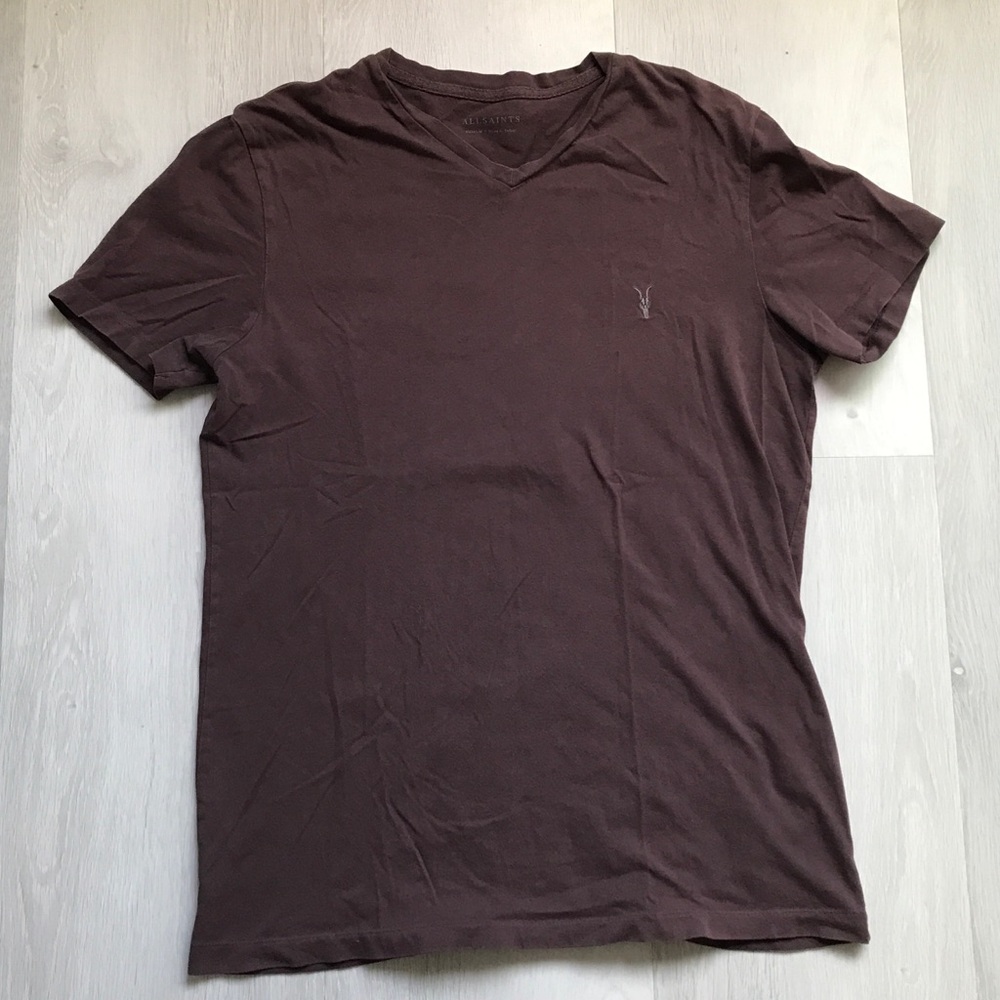 ALL SAINTS MENS BROWN T SHIRT V NECK SHORT SLEEVE BASIC BLANK MEDIUM